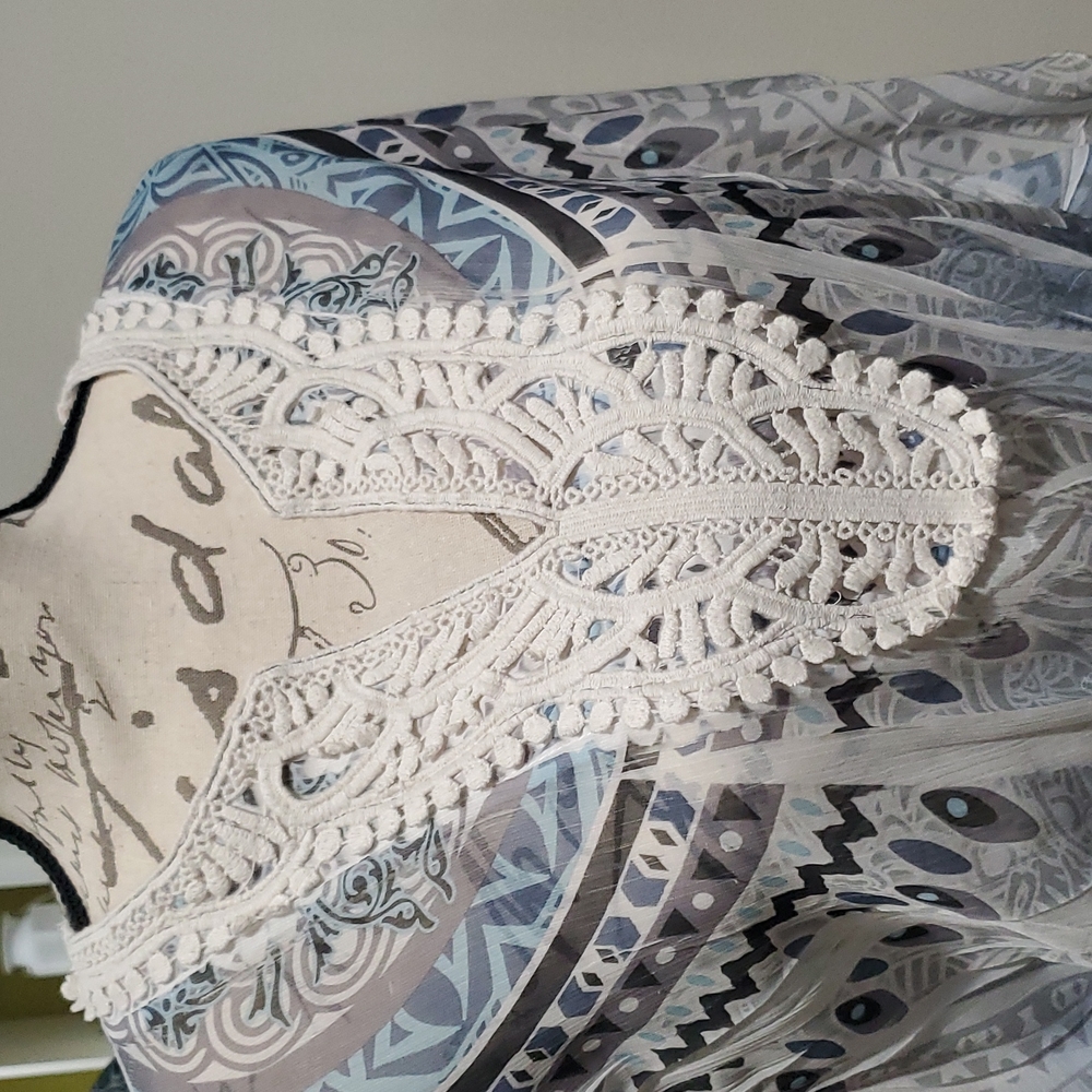 BOHO lace gathered waist butterfly sleeve peasant top